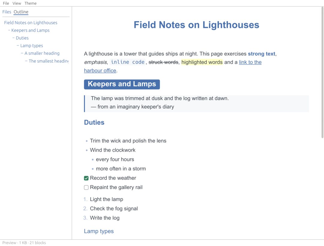 Lapis, an imported community theme: white page with blue headings.